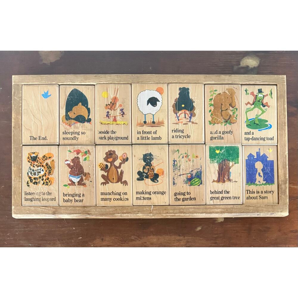 Wooden Story Block Puzzle Sarah and Sam 1970s Toy Set